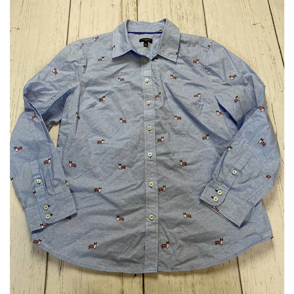Talbots corgi print British flag button down